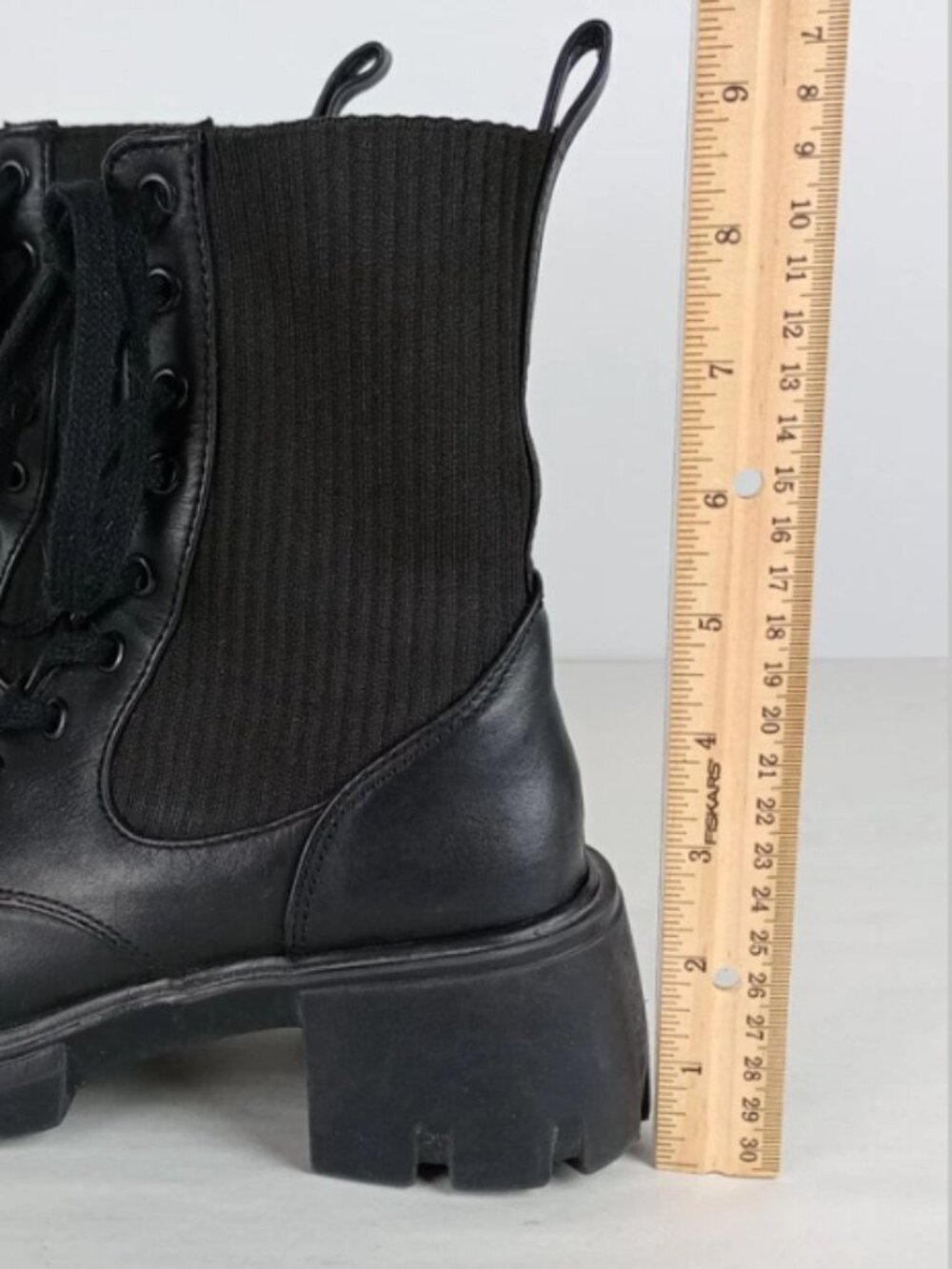 Steve Madden Women's Size 6.5 M Black Stretchy Leather Combat Lace Up Boots - Picture 10 of 13